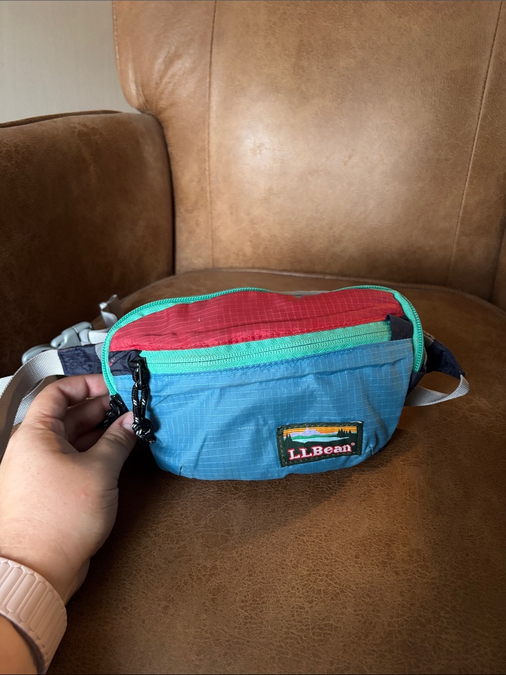 L.L. Bean Colorblock Waist Pack in Blue, Red, Turquoise